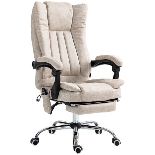 Office Chair, High Back Computer Chair with 6 Point Massage, Heat, Adjustable Height and Retractable Footrest, Cream White