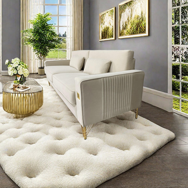 Velvet Sofa with Gold Accents