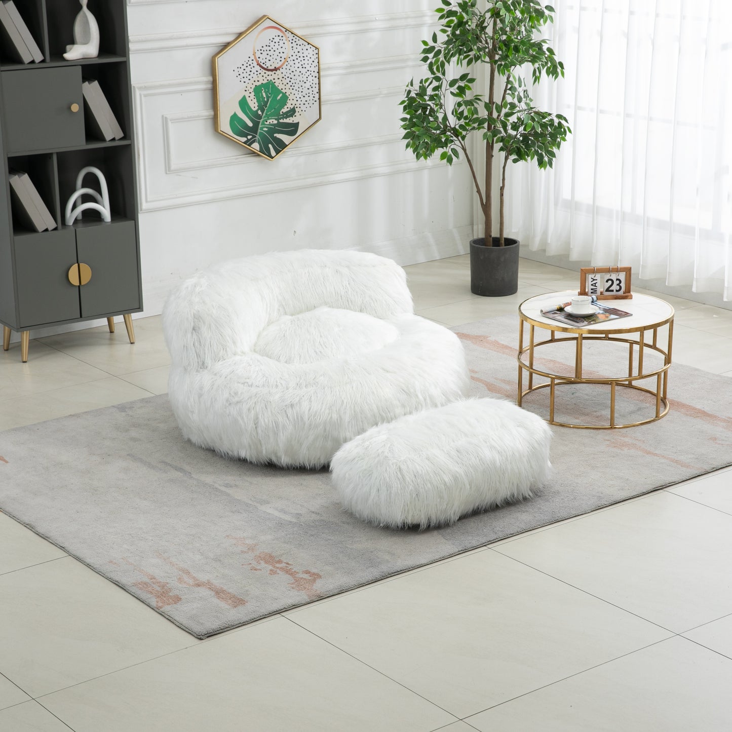 Bean Bag Chair, Floor Sofa with Handle,Accent Sofa Chair with Ottoman