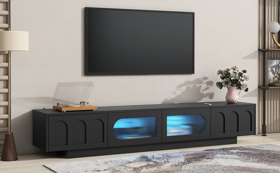 TV Stand with Fluted tempered Glass Doors for TVs Up to 95''