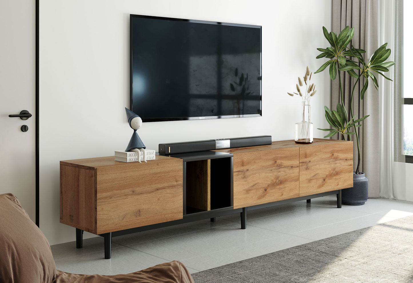 TV Stand for 80'' TV with 3 Doors, Media Console Table