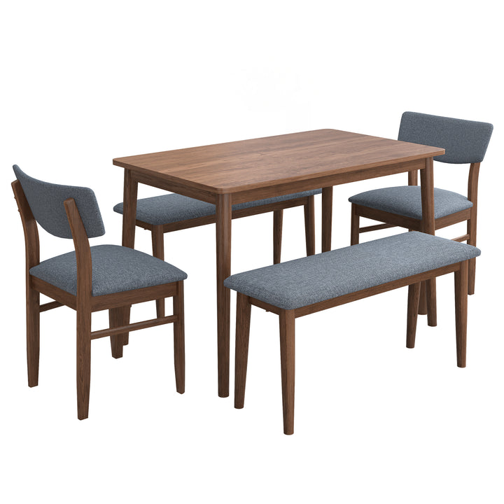 Dining Table Set with 2 Benches and 2 Chairs Fabric Cushion for 6