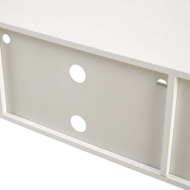 54.33" Rattan TV cabinet with variable color light strip, double sliding doors for storage