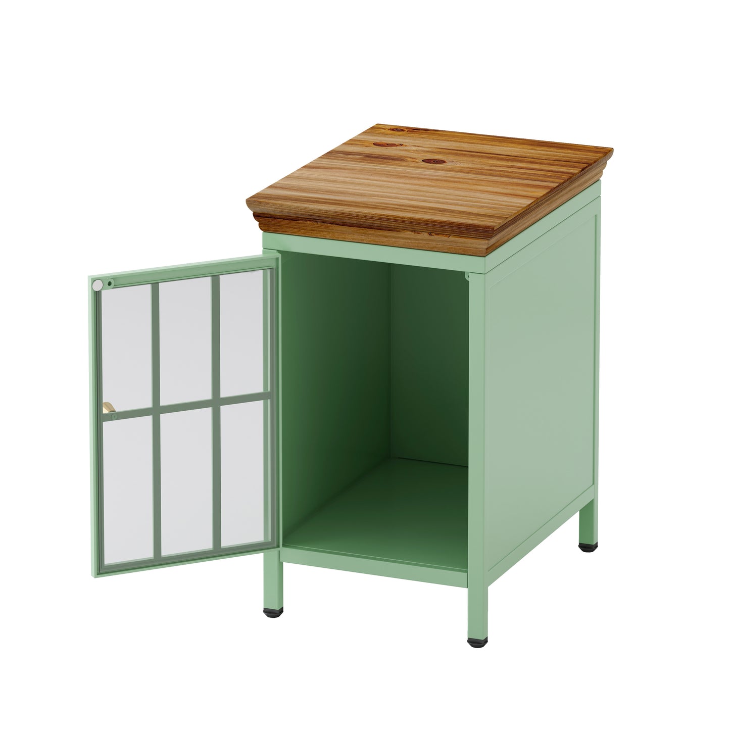 Nightstand with Storage Cabinet & Solid Wood Tabletop, Bedside Table, Green