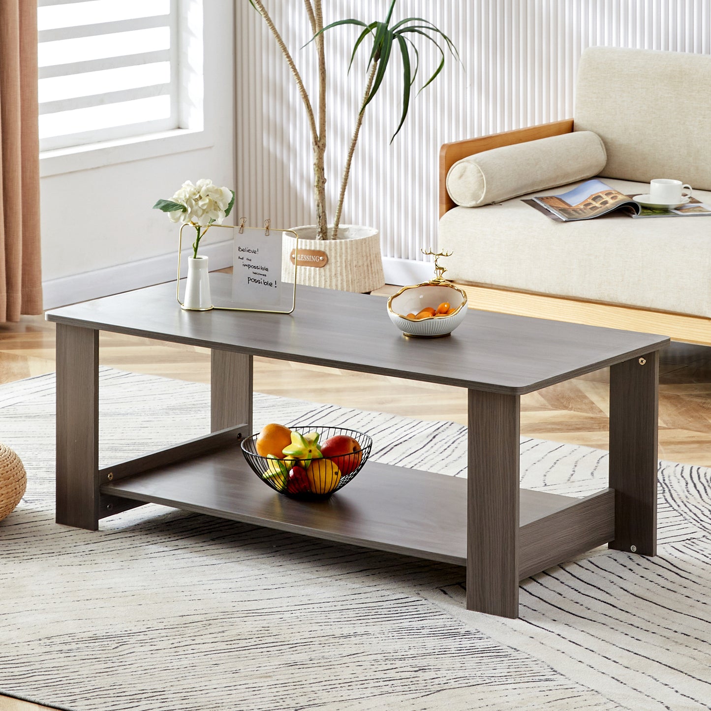 A gray textured coffee table,tea table.43.3"*21.6"*16.5"