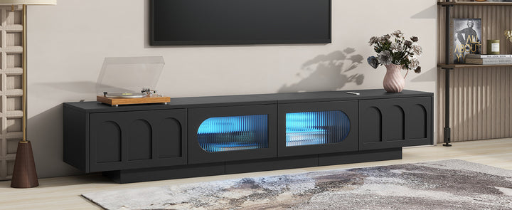 TV Stand with Fluted tempered Glass Doors for TVs Up to 95''
