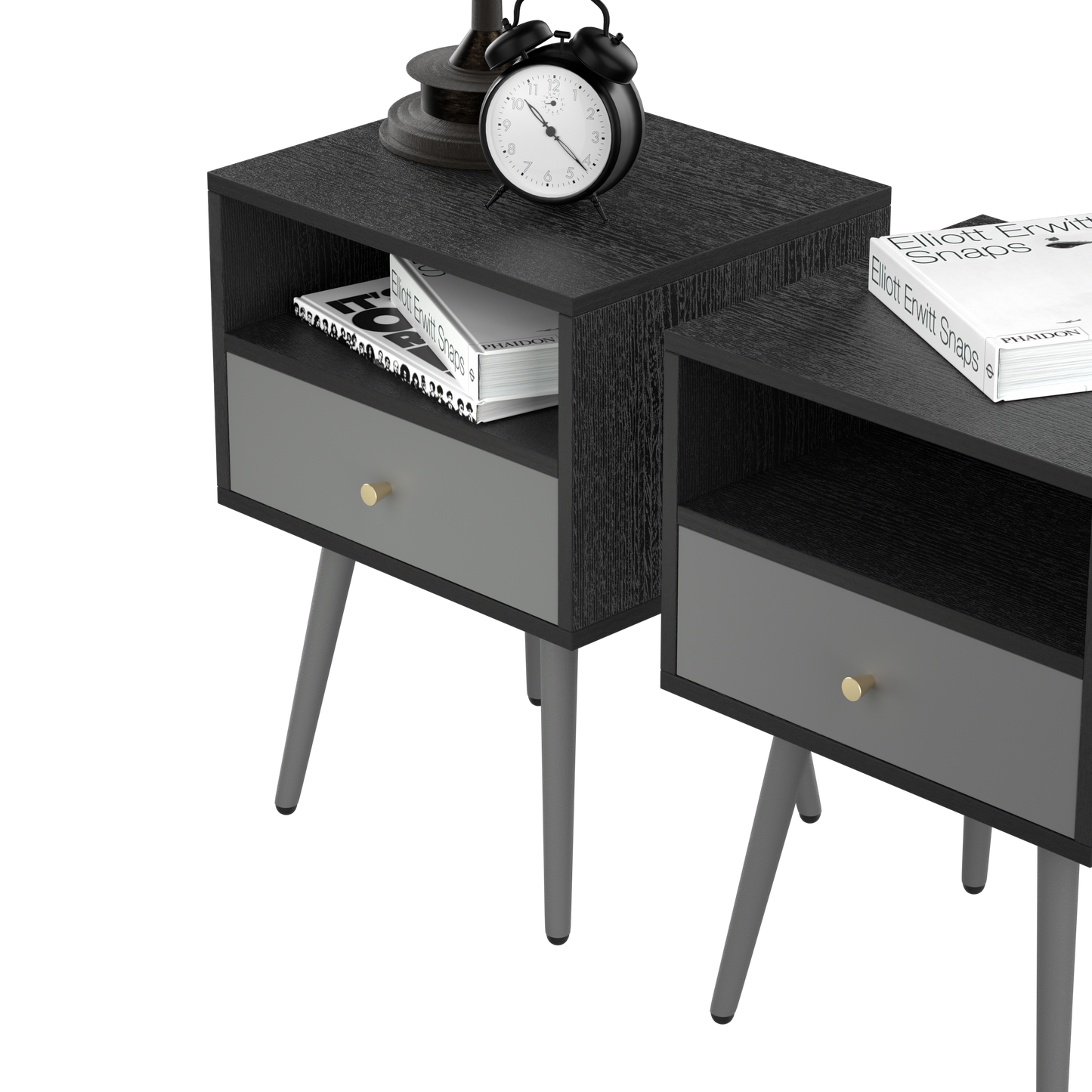 Bedside Tables Set of 2,Nightstand with 1 Storage Drawer -Chic  (2pcs,dark grey)