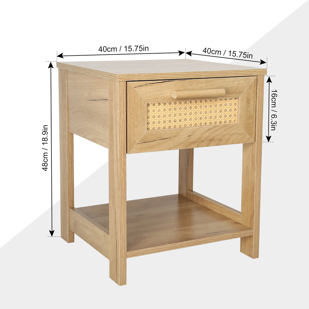 Nightstand Set of 2, 2 Drawer Dresser for Bedroom, Small Dresser with 2 Drawers and two open storage shelf  Natural Color