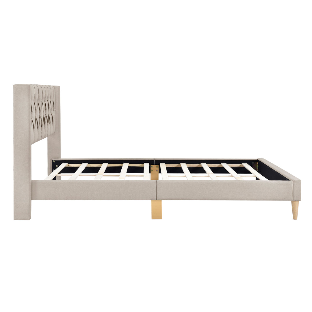 Platform Bed with Rubber Wood Legs,No Box Spring Needed-Beige