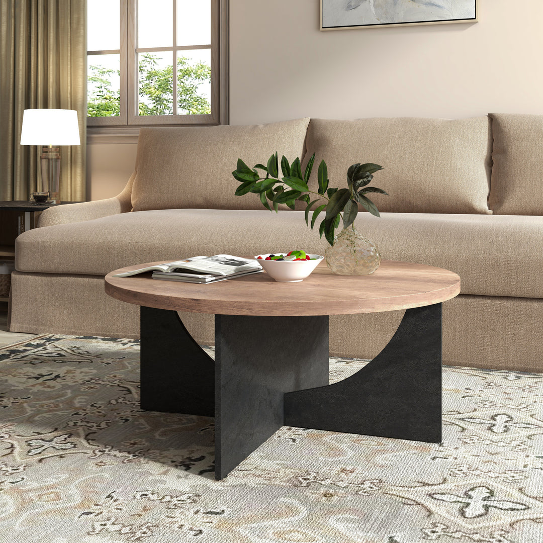 35 Inch Retro Round Coffee Table for Living Room and Bedroom