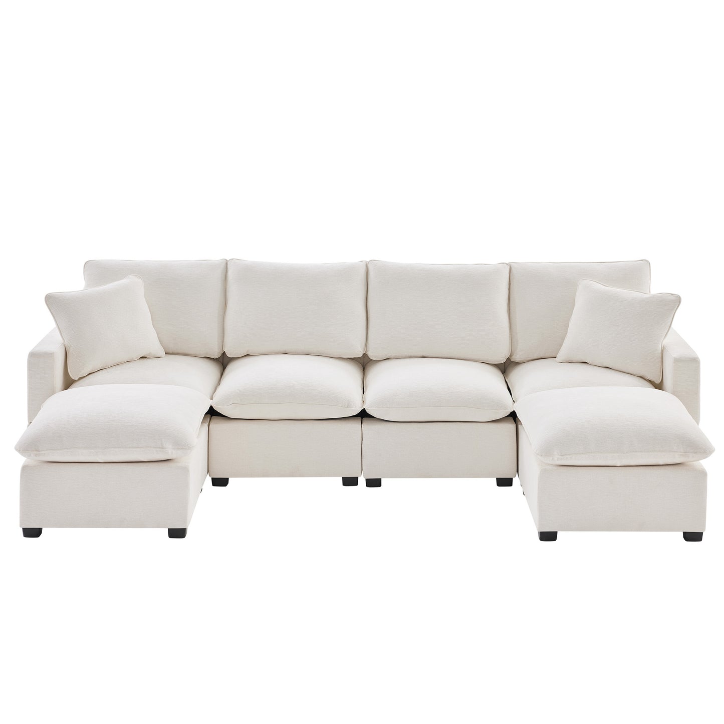 110*57" U Shape Modular Sofa, 6 Seat Chenille Sectional Couch Set with 2 Pillows Included