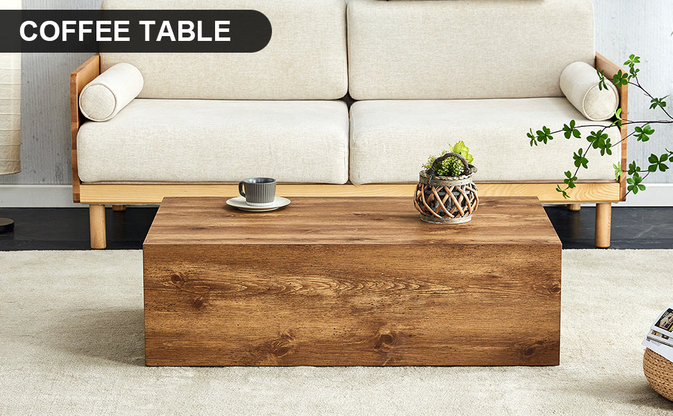 Modern MDF coffee table with wood texture pattern -39.37x23.62x11.81 inches