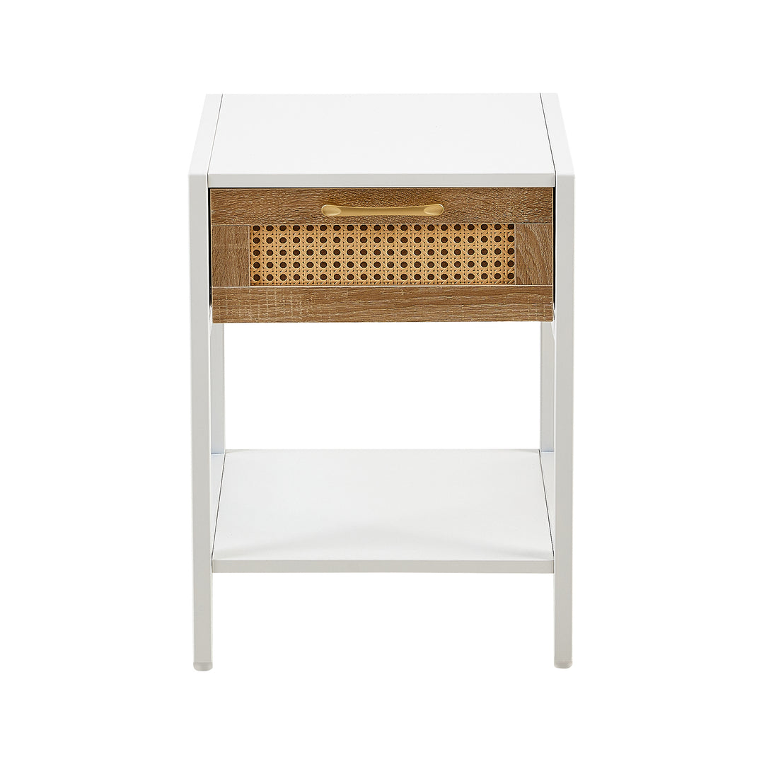 15.74" End table with  drawer, Modern nightstand, metal legs white(1 pc)