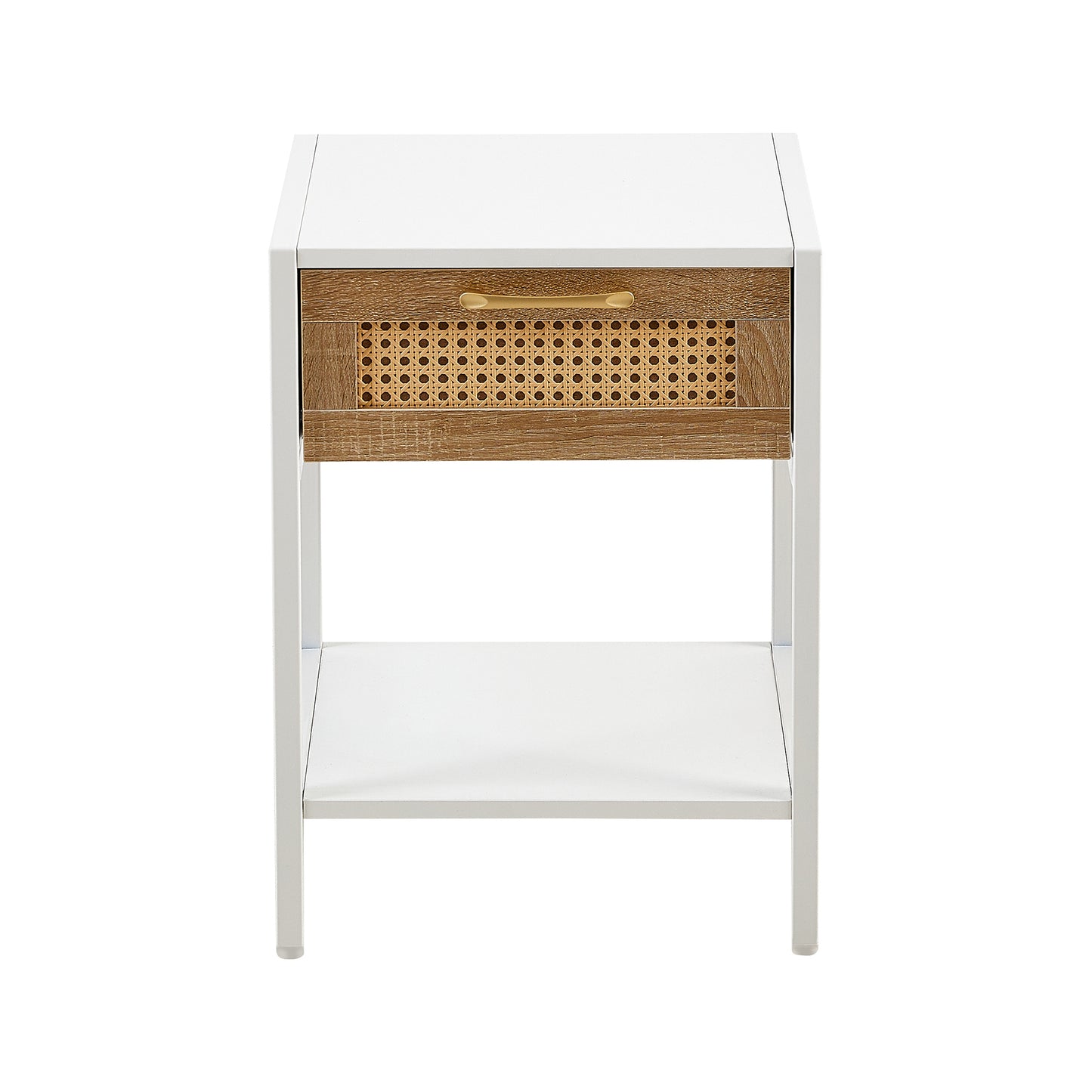 15.74" End table with  drawer, Modern nightstand, metal legs white(1 pc)