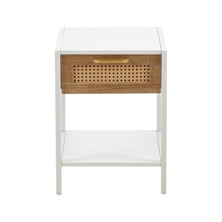 15.74" End table with  drawer, Modern nightstand, metal legs white(1 pc)