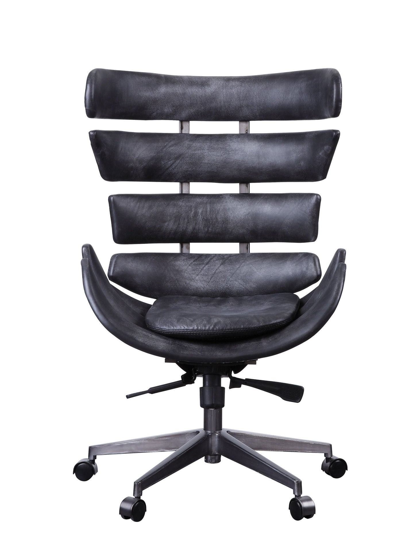 Megan Office Chair in Vintage Black Top Grain Leather & Aluminum