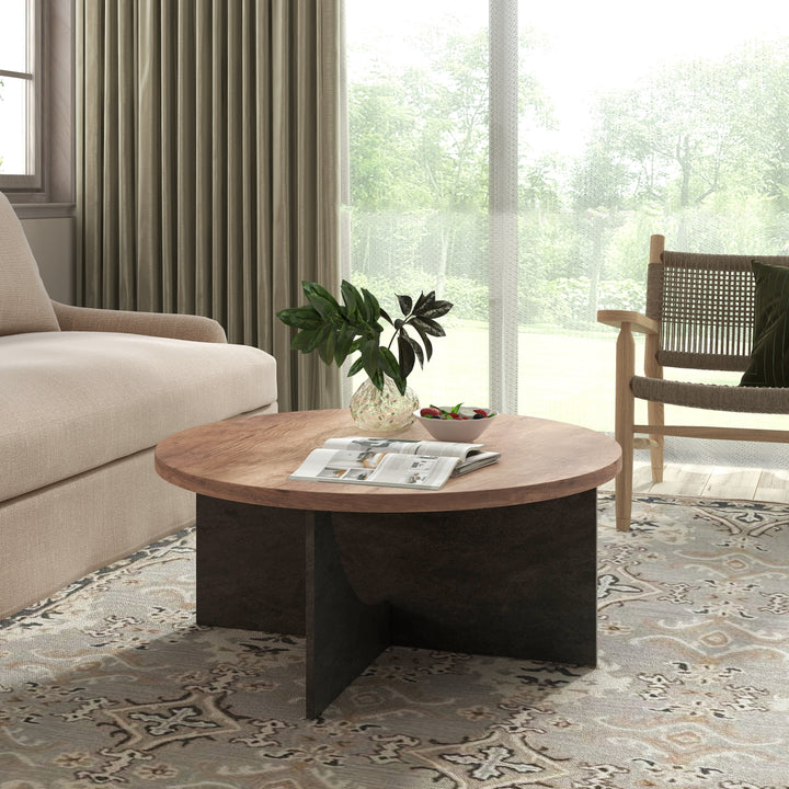 35 Inch Retro Round Coffee Table for Living Room and Bedroom