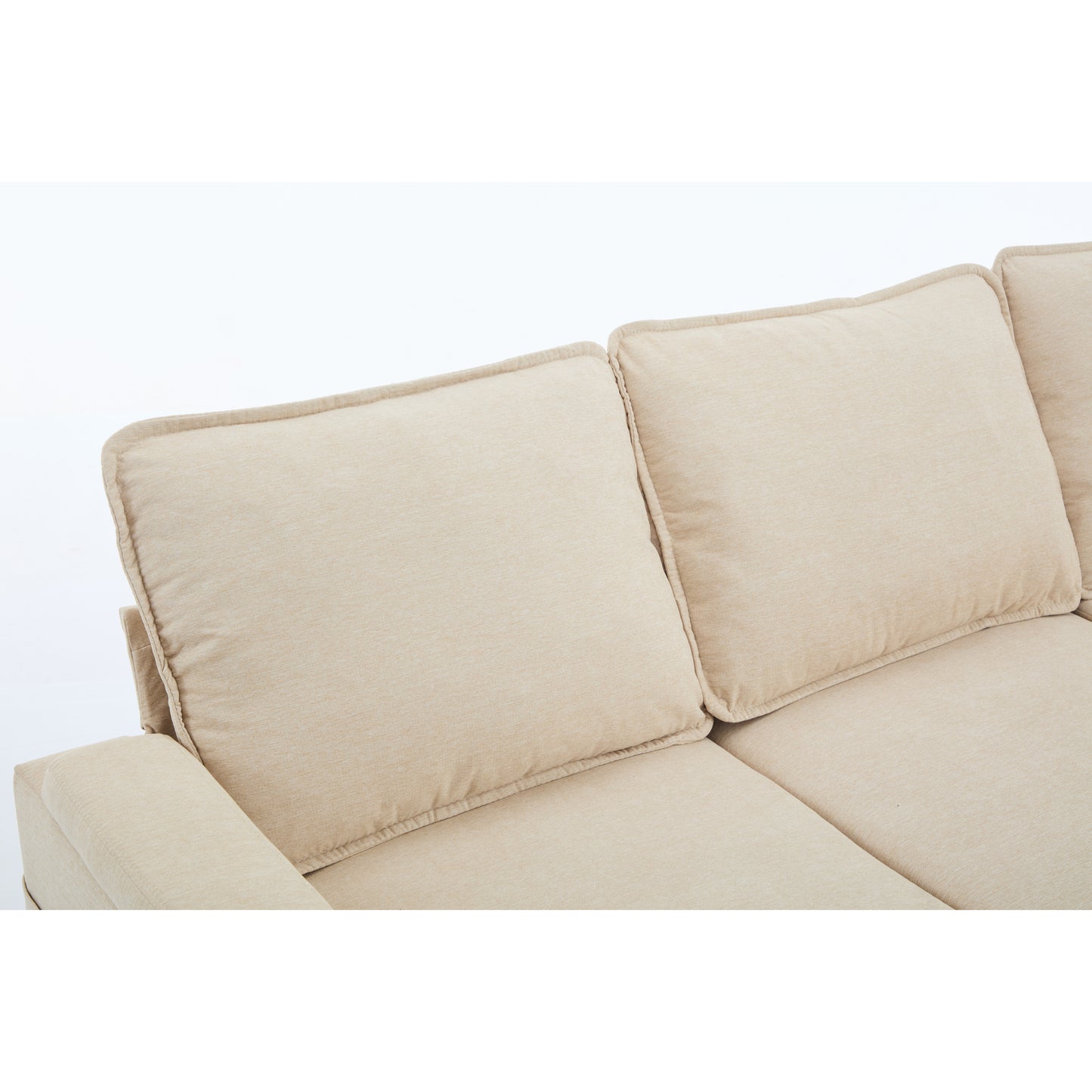 beige color knock down 3-seat combo sofa with storage ottoman