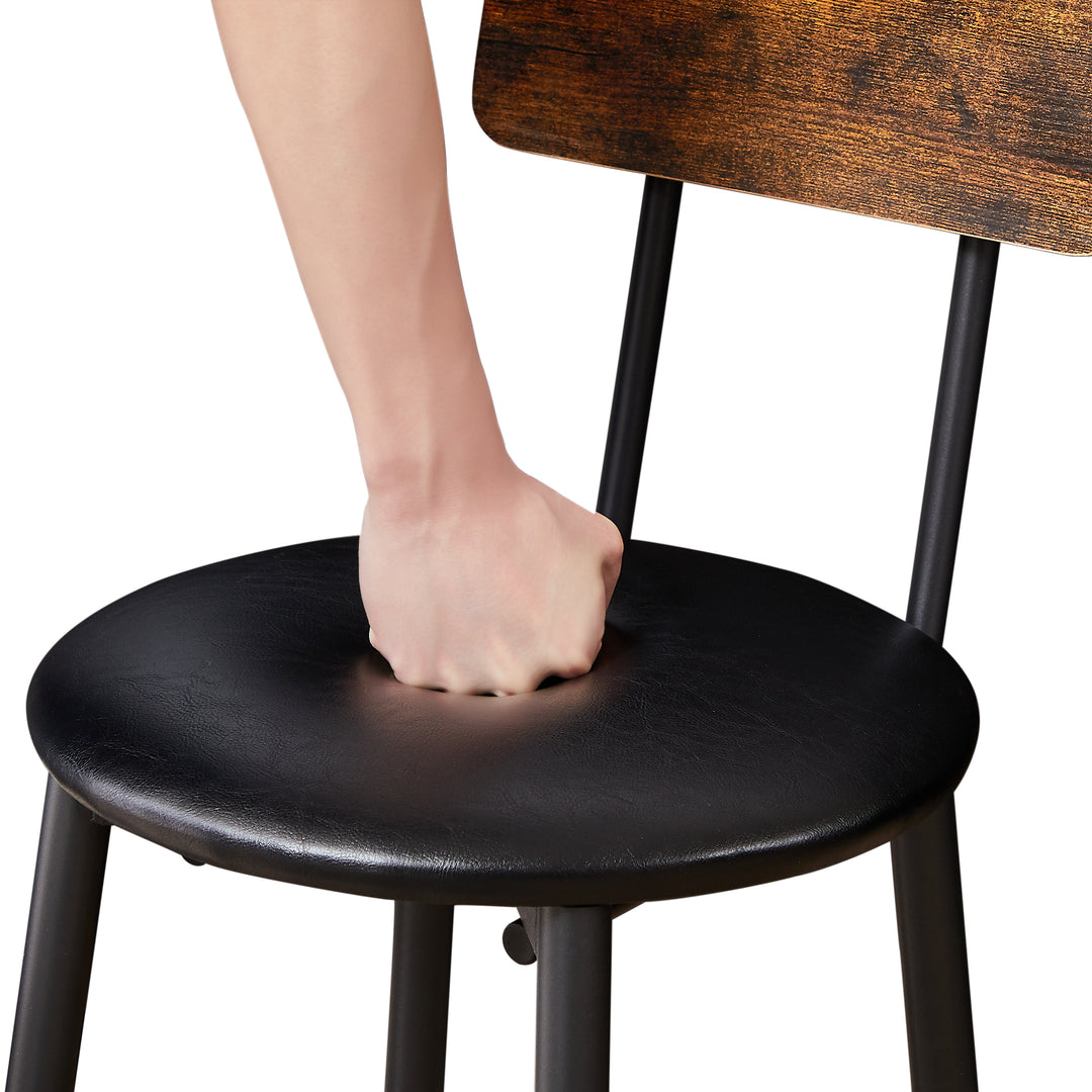 Bar Table Set with 2 Bar stools PU Soft seat with backrest, Rustic Brown