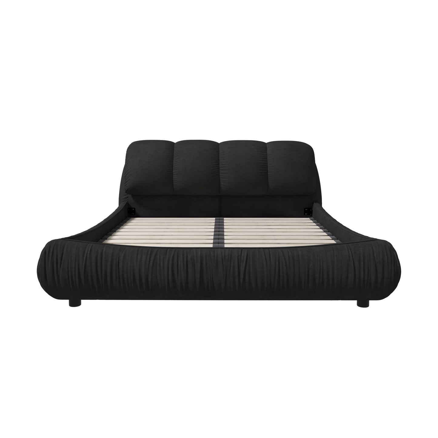 King Size Upholstered Platform Bed with Oversized Padded Backrest, Thickening Pinewooden Slats and Solid Wood Leg,Black