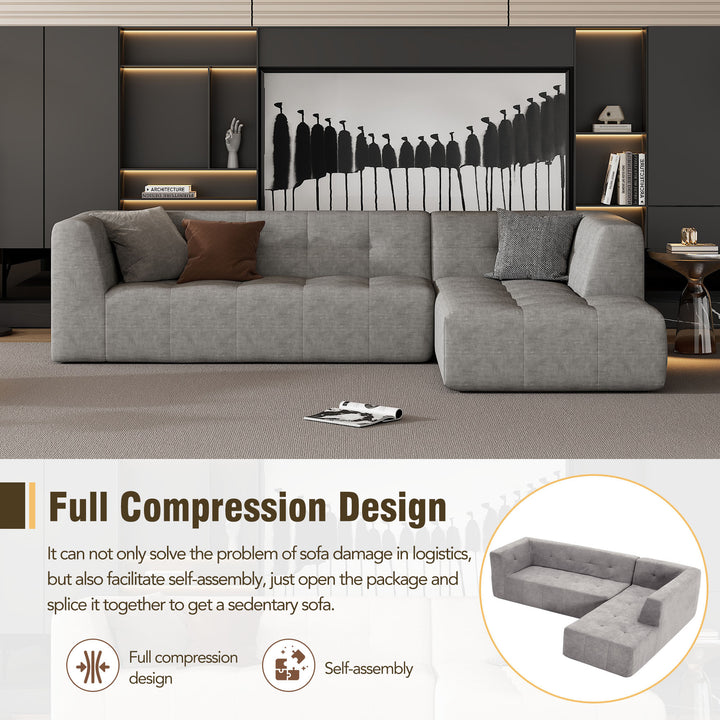 110.2*72.8" Living Room Sofa Set, 2pcs Computer Free Combination, L-Shaped,Light Grey