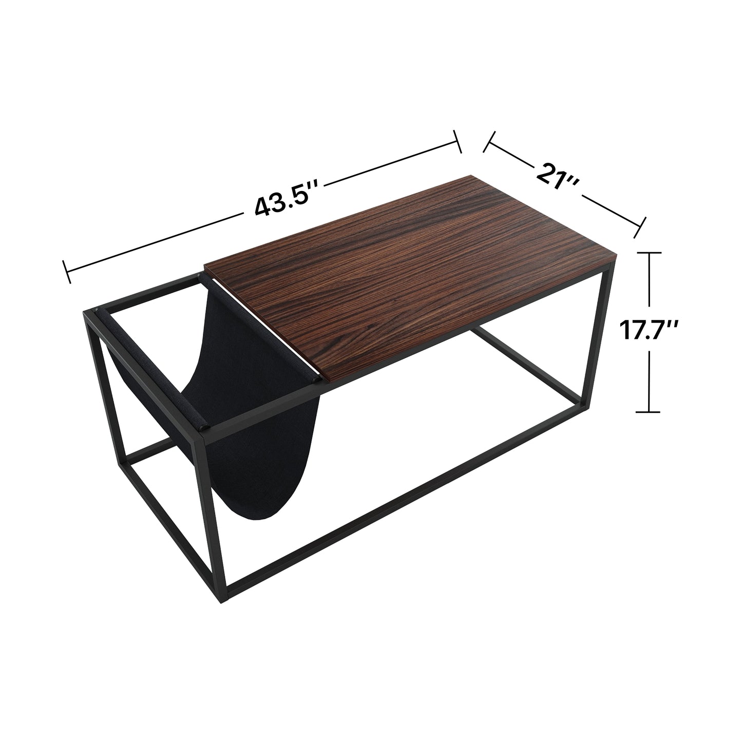 Riley Indoor Walnut Sofa Table with Metal Frame and Canvas Hanger