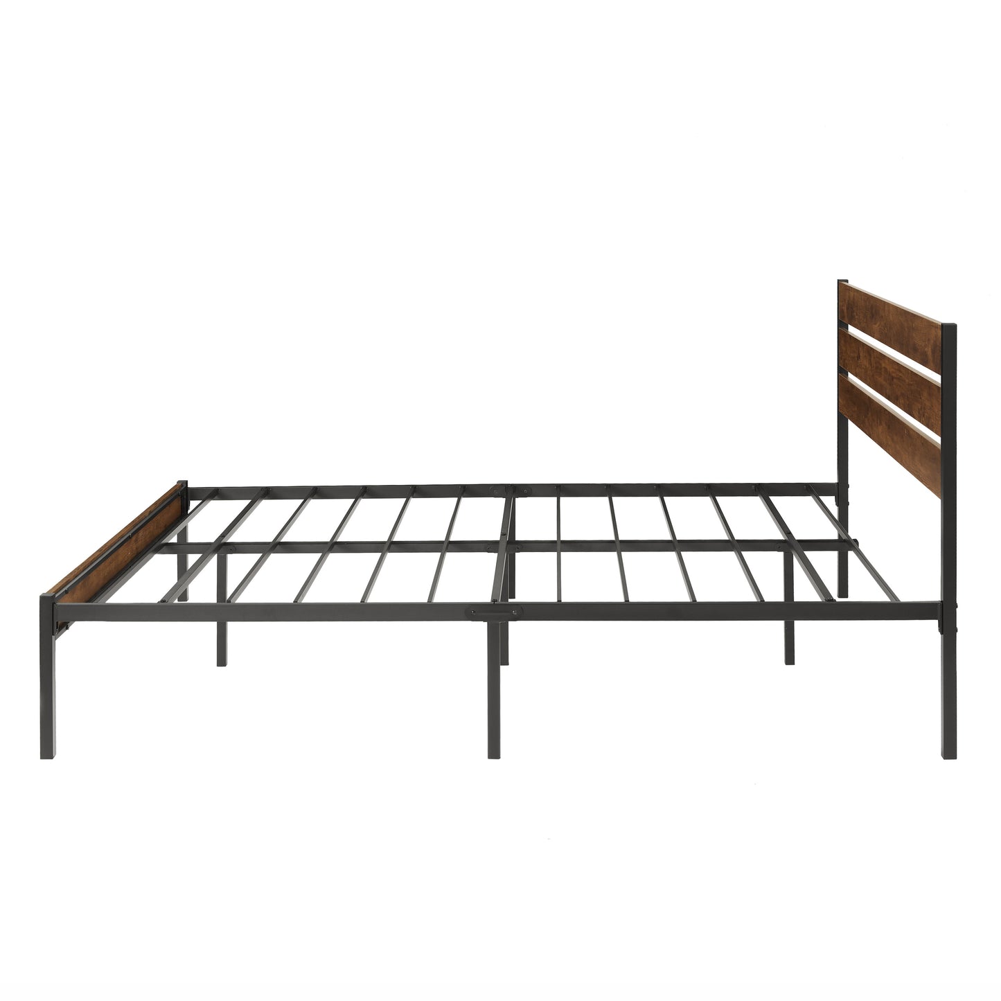 Full Size Bed Frame with Wood Headboard No Box Spring Needed-Brown.