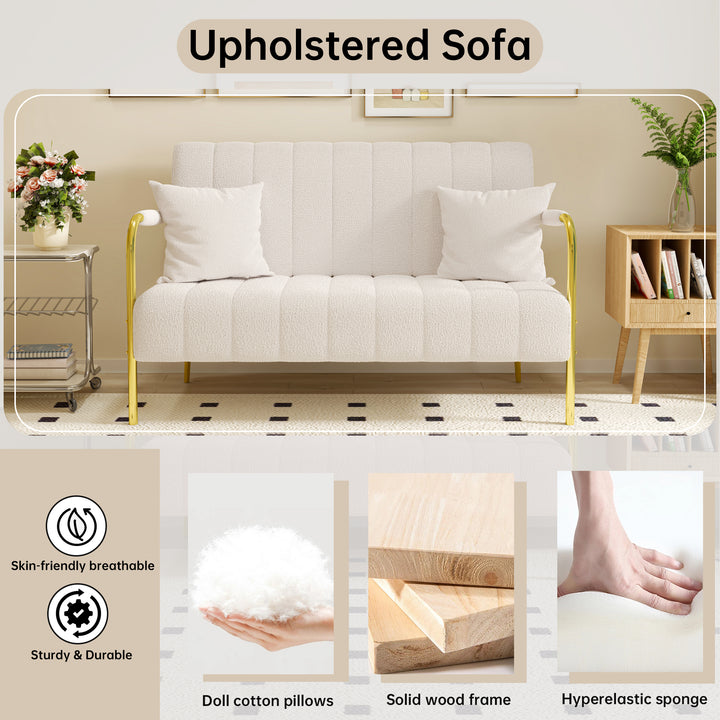 59 inch beige sofa teddy fleece, two throw pillows