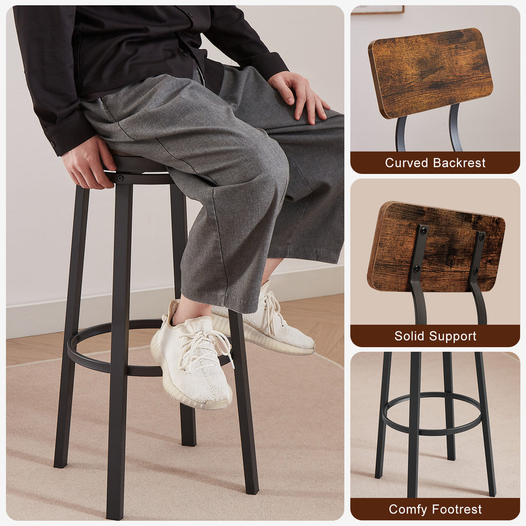 bar stool set of 2 with backrest, industrial style, metal frame