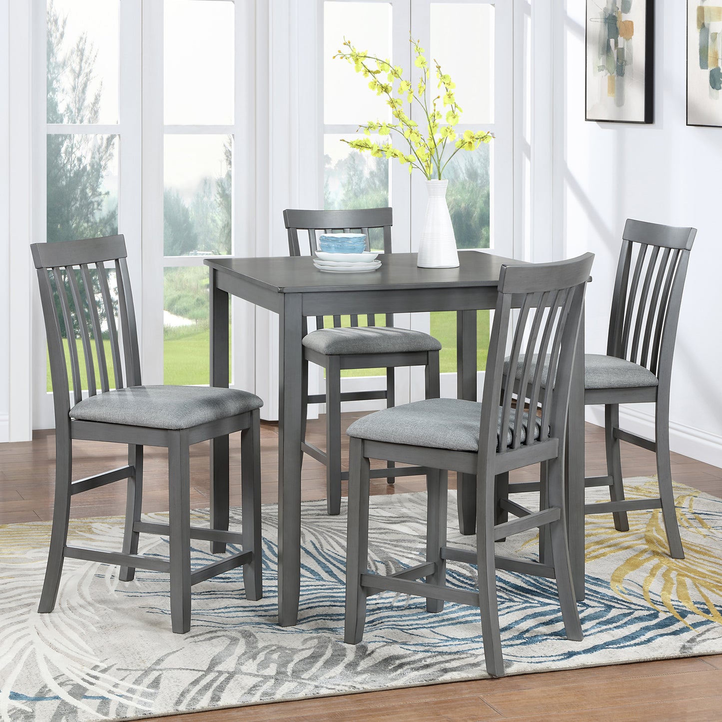 5 Piece Dining Table Set, Wooden Dining Square Table Set for 4