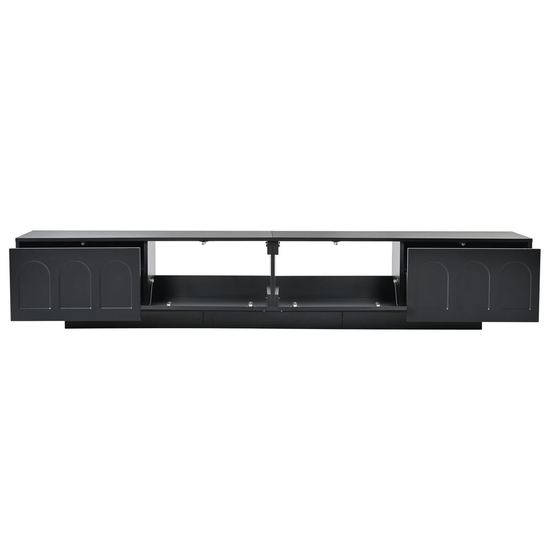 TV Stand with Fluted tempered Glass Doors for TVs Up to 95''