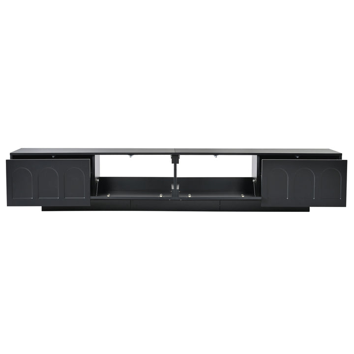 TV Stand with Fluted tempered Glass Doors for TVs Up to 95''