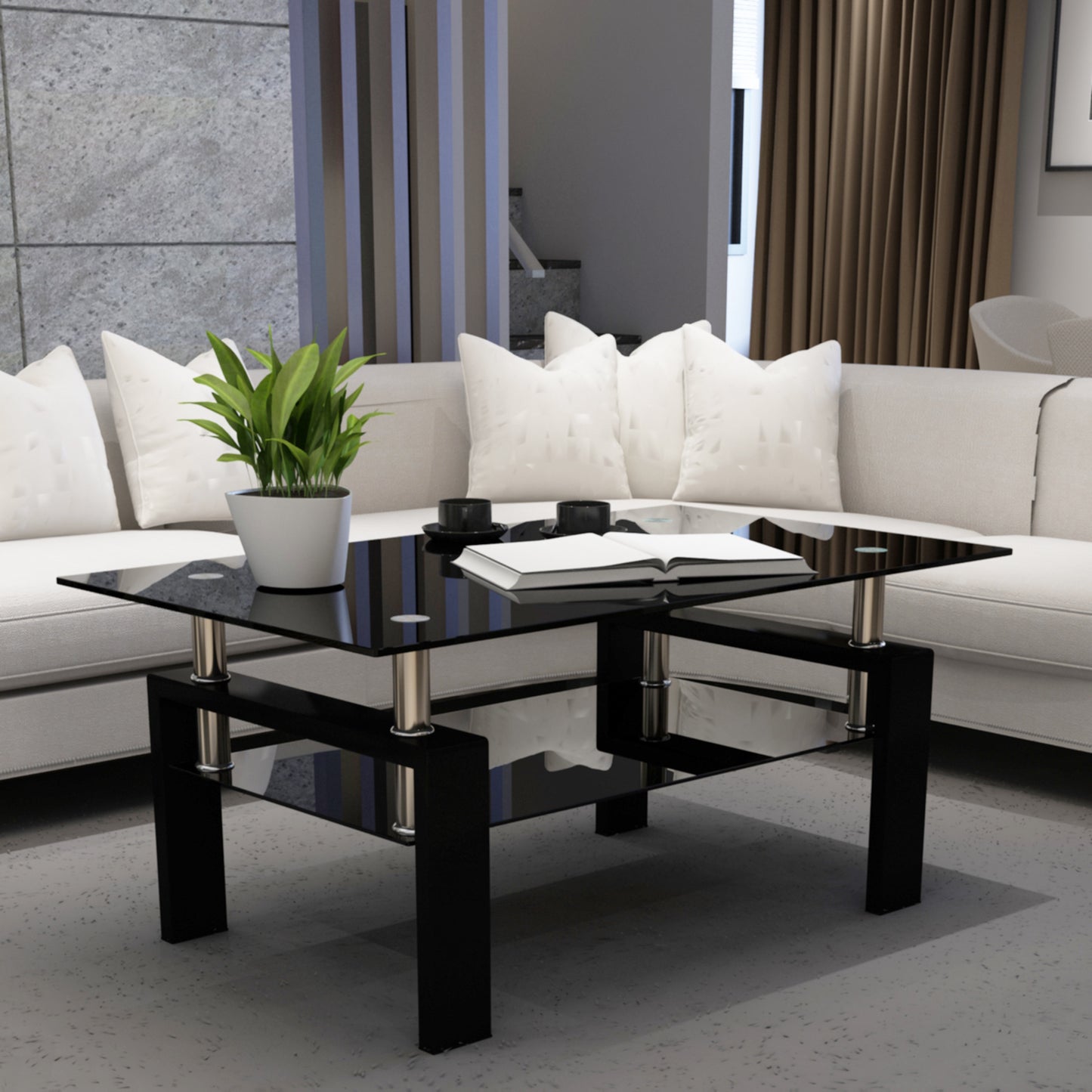 Black Glass Coffee Table, Clear Coffee Table