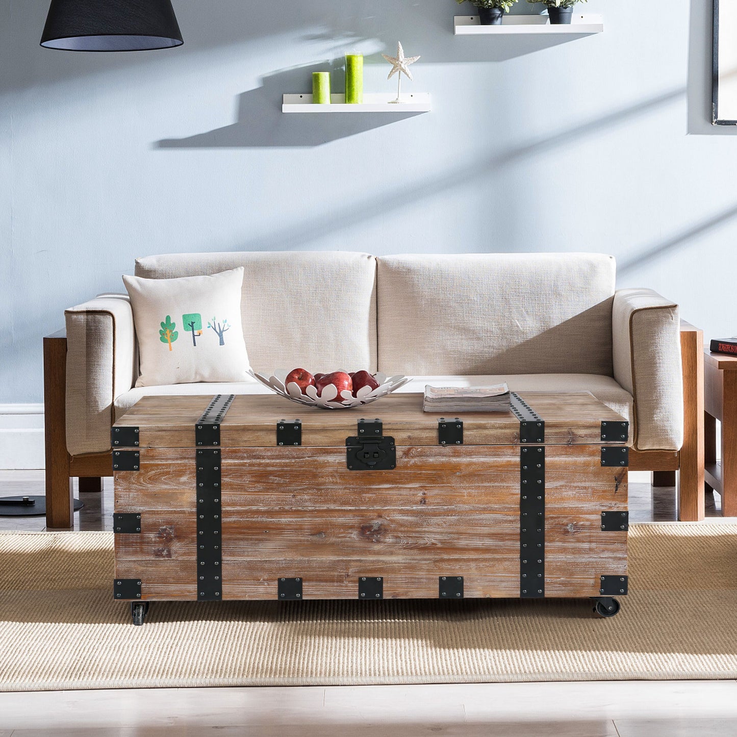 Antique Reclaimed Wood Gray Trunk Table And Side Table