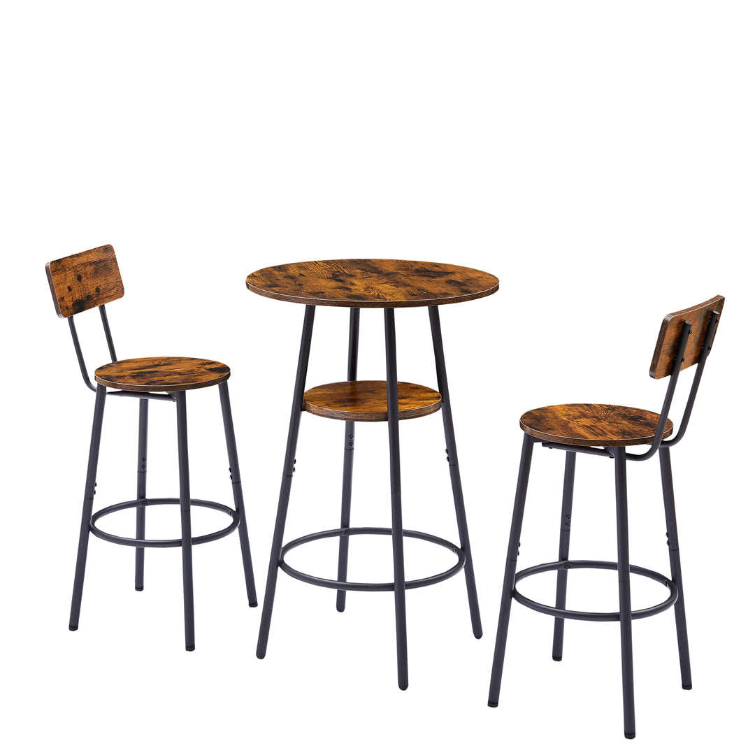 Round bar stool set with shelves, stool with backrest Rustic Brown