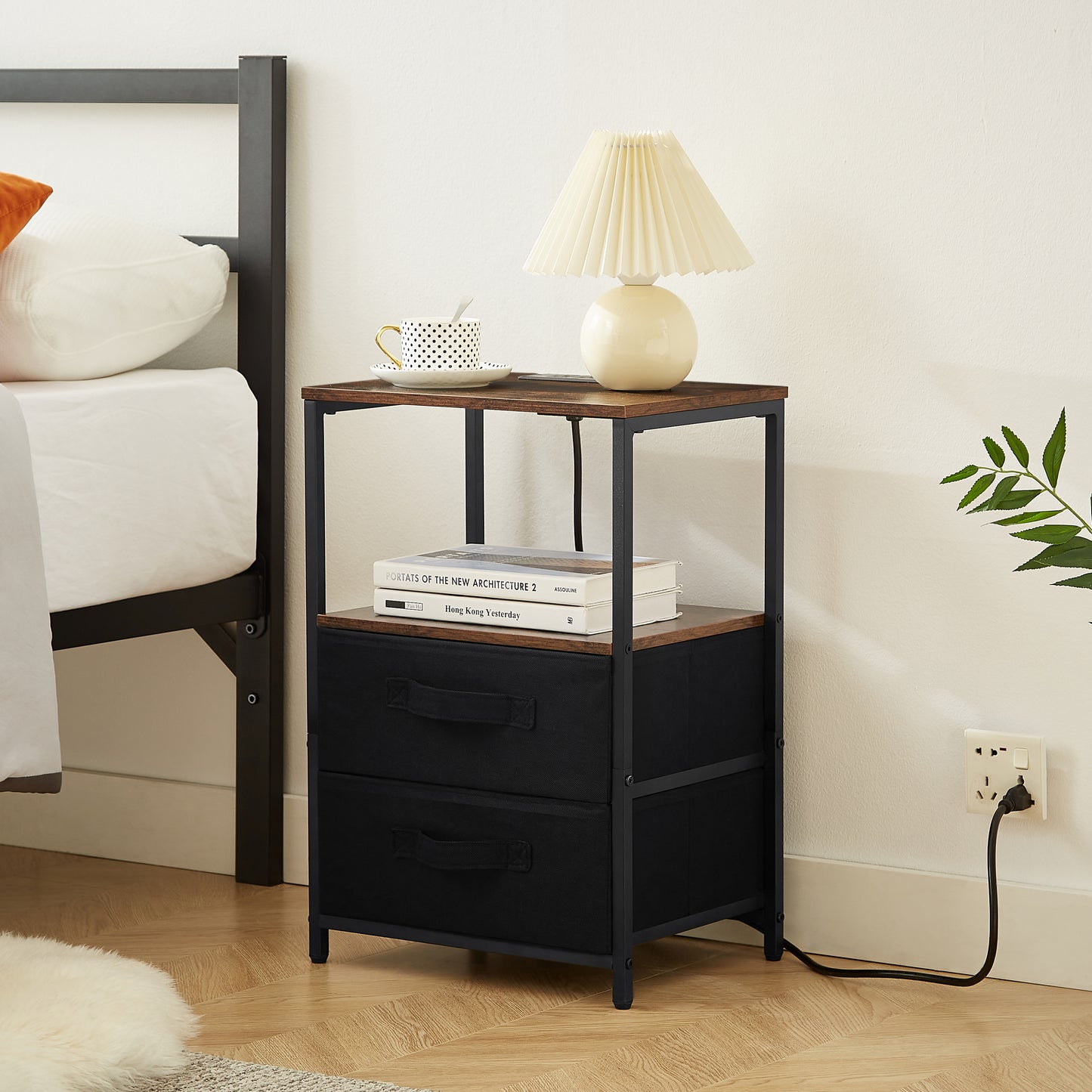 End Table with Charging Station, Nightstand with USB Port