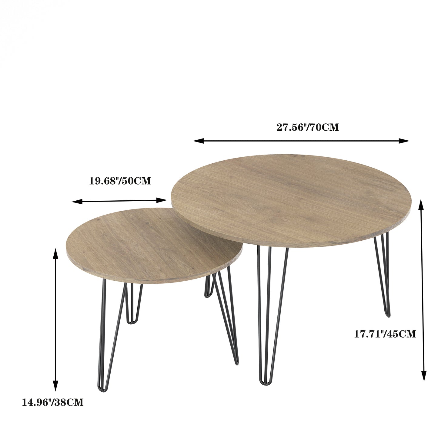 27.56'' Round Nesting Coffee Table Set of 2, Brown