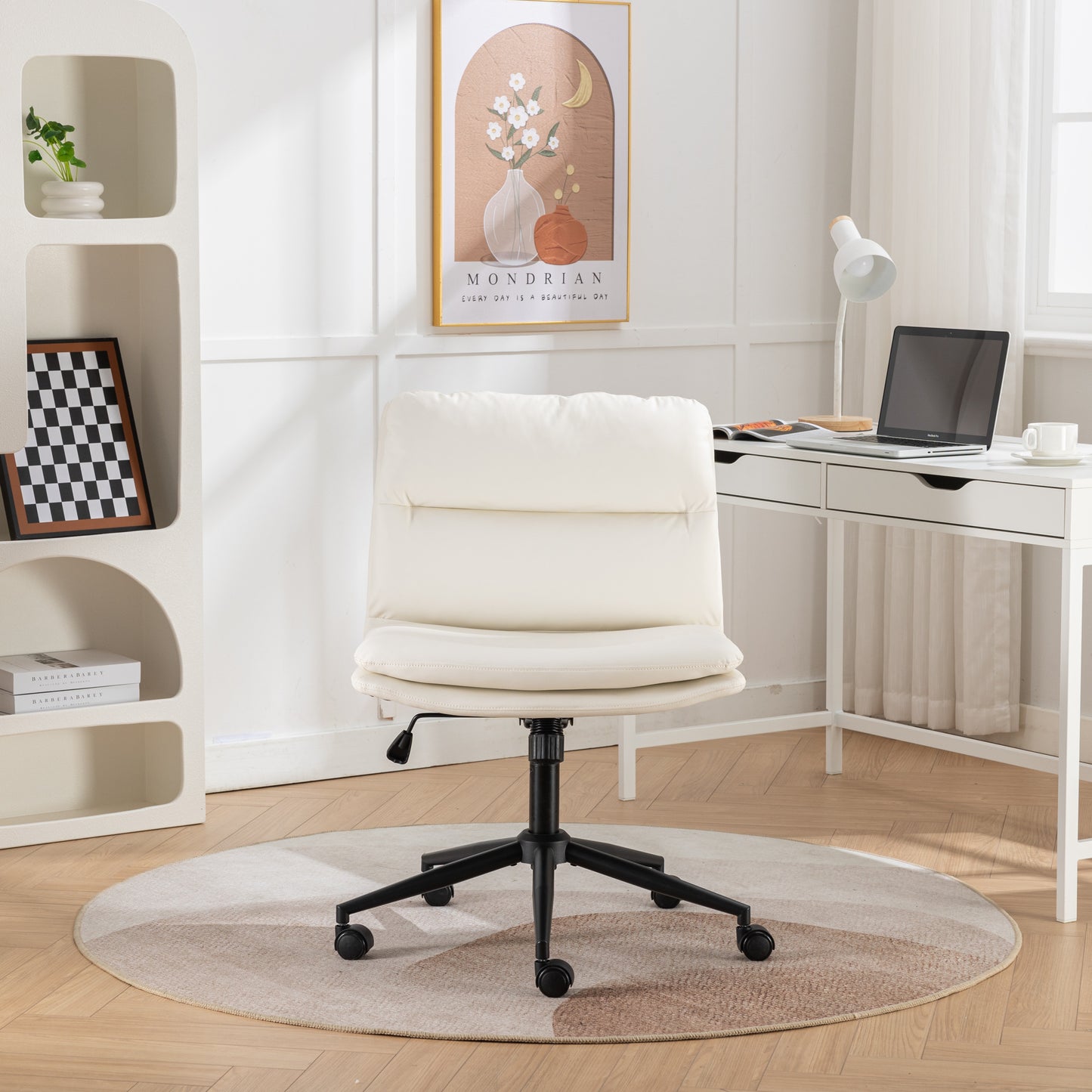 Adjustable Swivel Criss-Cross Chair, Wide Seat/ Office Chair /Vanity Chair, White