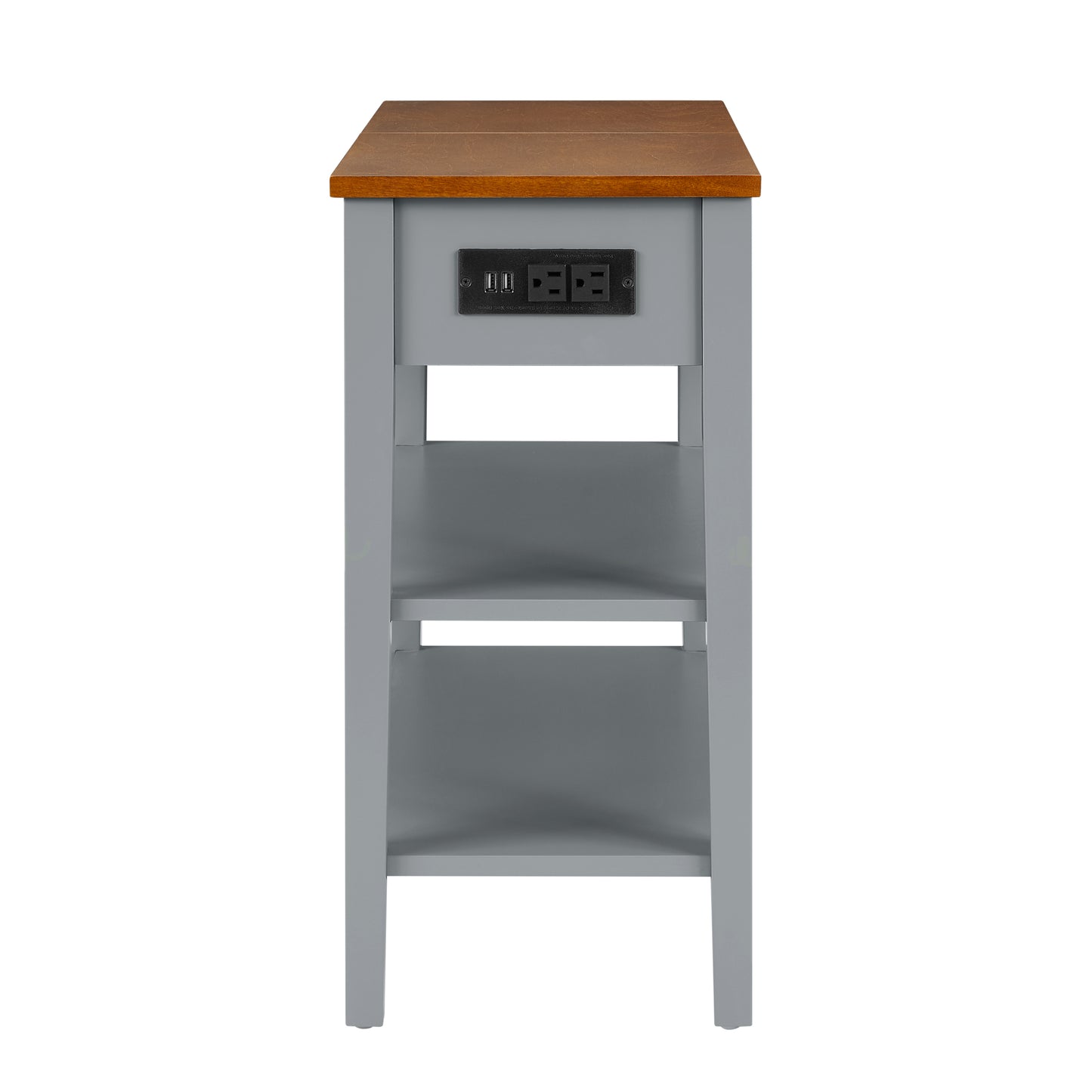 Narrow 2-tone End Table with USB Charging Ports for Small Space, 1.8"W*24"D*24.2"H