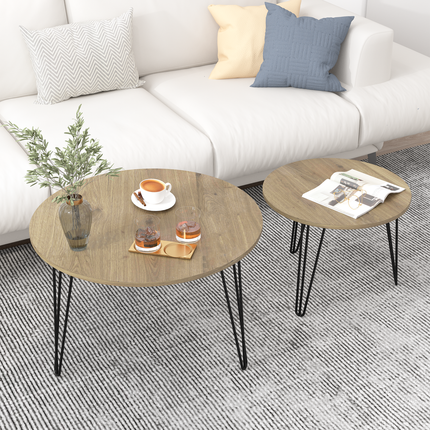 27.56'' Round Nesting Coffee Table Set of 2, Brown