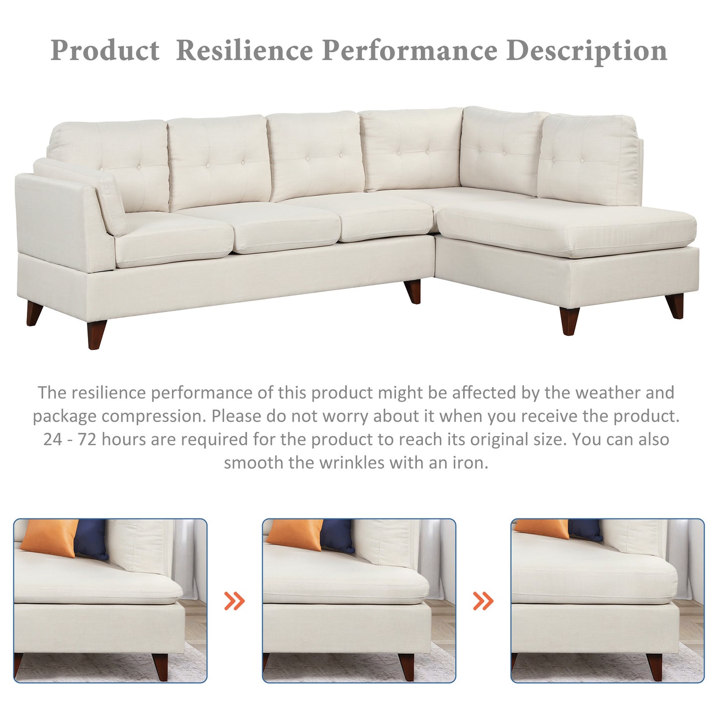 97.2" Modern Linen Fabric Sofa, L-Shape Couch with Chaise Lounge,Sectional Sofa with one Lumbar Pad,Beige