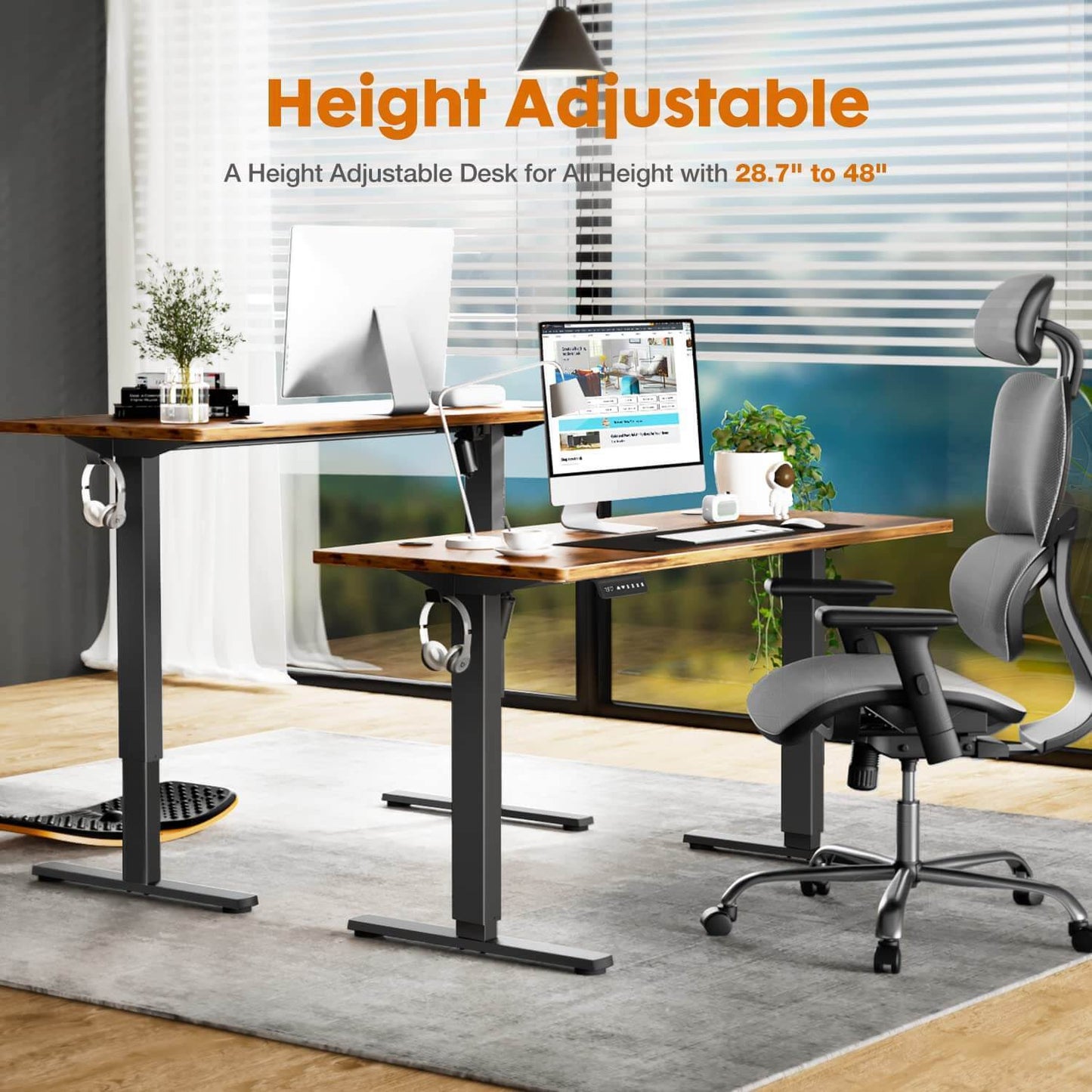 Electric Height Adjustable Standing Desk,Brown,55'' x 24"