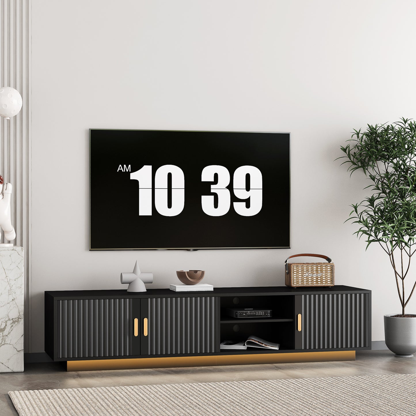 TV Stand with LED Lights for 80 Inch TV, Entertainment Center Wooden TV Stand