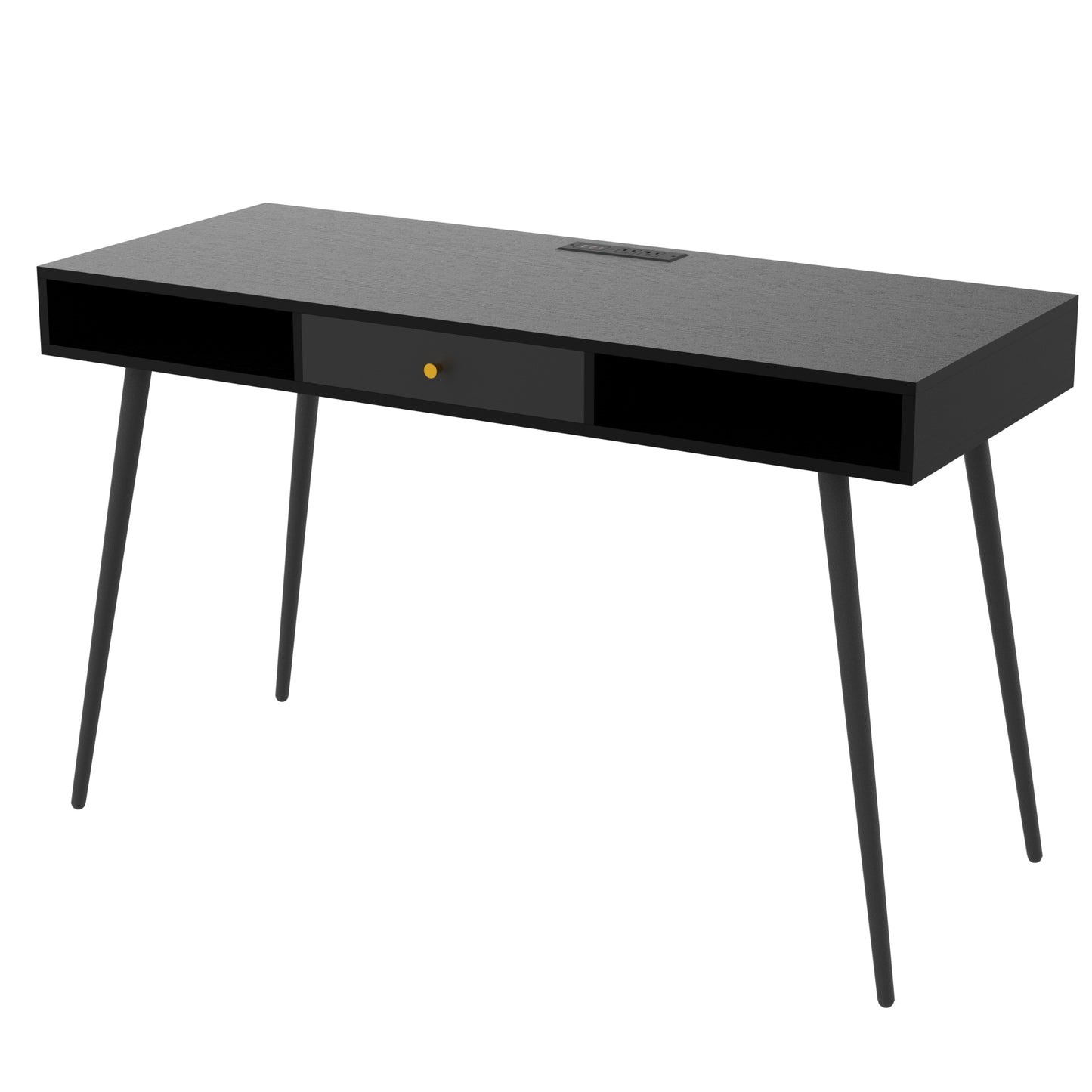 Mid Century Desk with USB Ports and Power Outlet,  Black