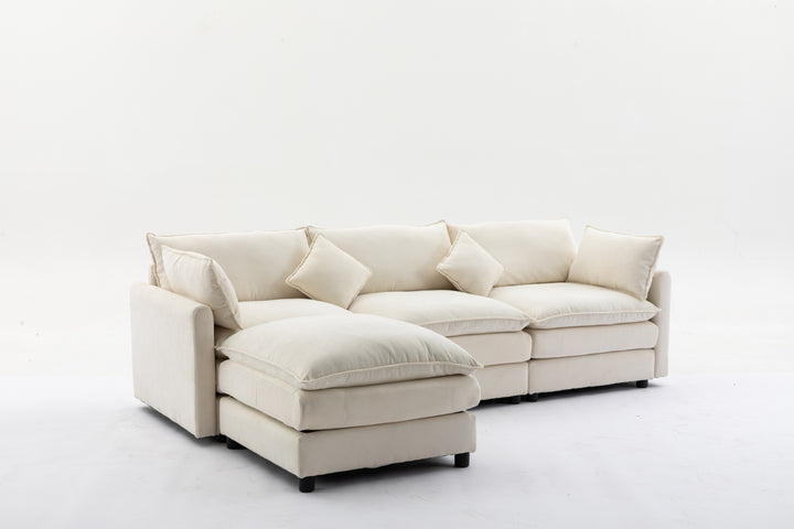Modular Sectional Sofa, 100.39" x 34.65" 3-Seater Sofa with Ottoman, Modern L-Shaped Sofa for Living Room Bedroom Apartment