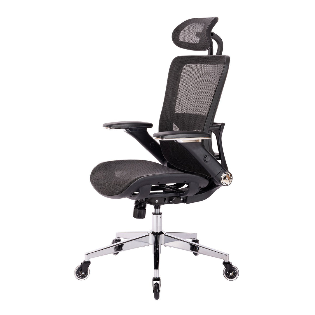 BLACK Ergonomic Mesh Office Chair, High Back - Adjustable Headrest with Flip-Up Arms