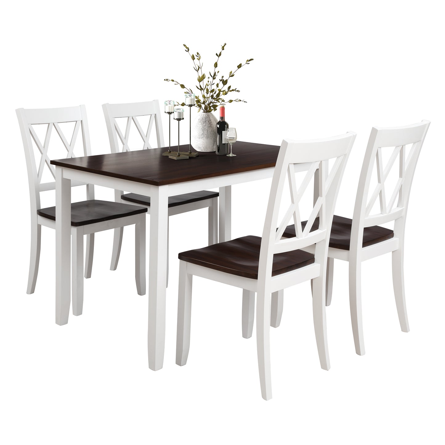 5-Piece Dining Table Set Home Kitchen Table and Chairs Wood Dining Set, White+Cherry