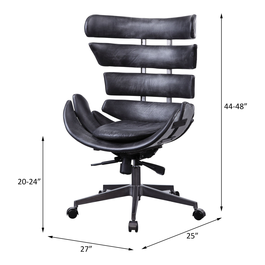 Megan Office Chair in Vintage Black Top Grain Leather & Aluminum