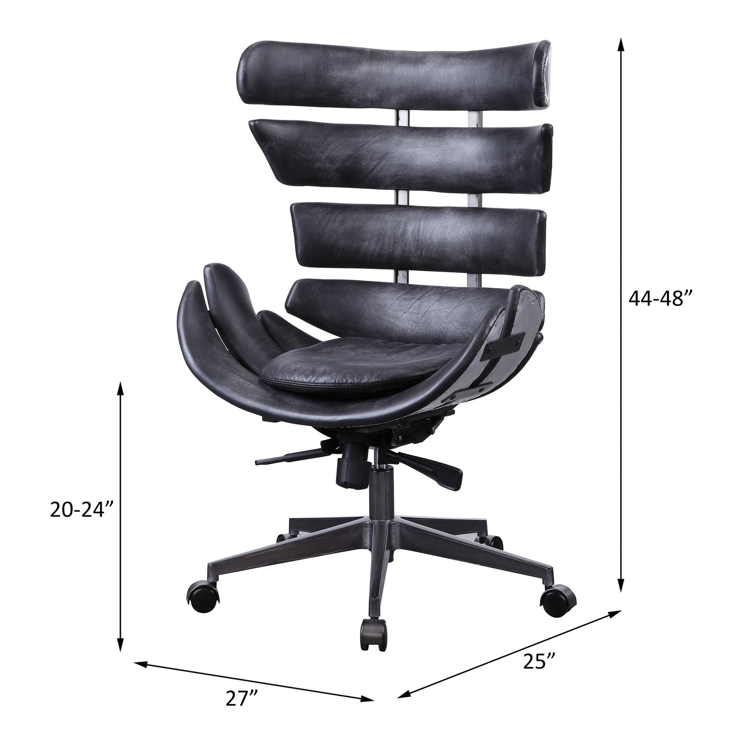 Megan Office Chair in Vintage Black Top Grain Leather & Aluminum