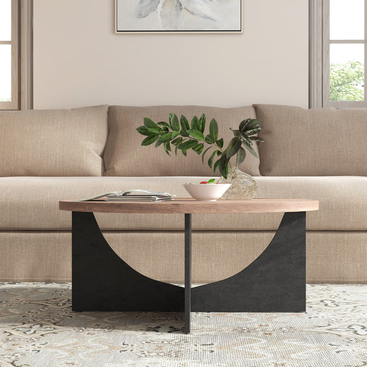 35 Inch Retro Round Coffee Table for Living Room and Bedroom
